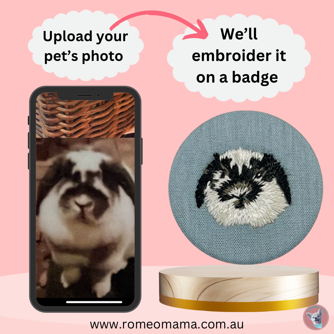 Custom Made Embroidered Pet Badge Pin Graceful Grey