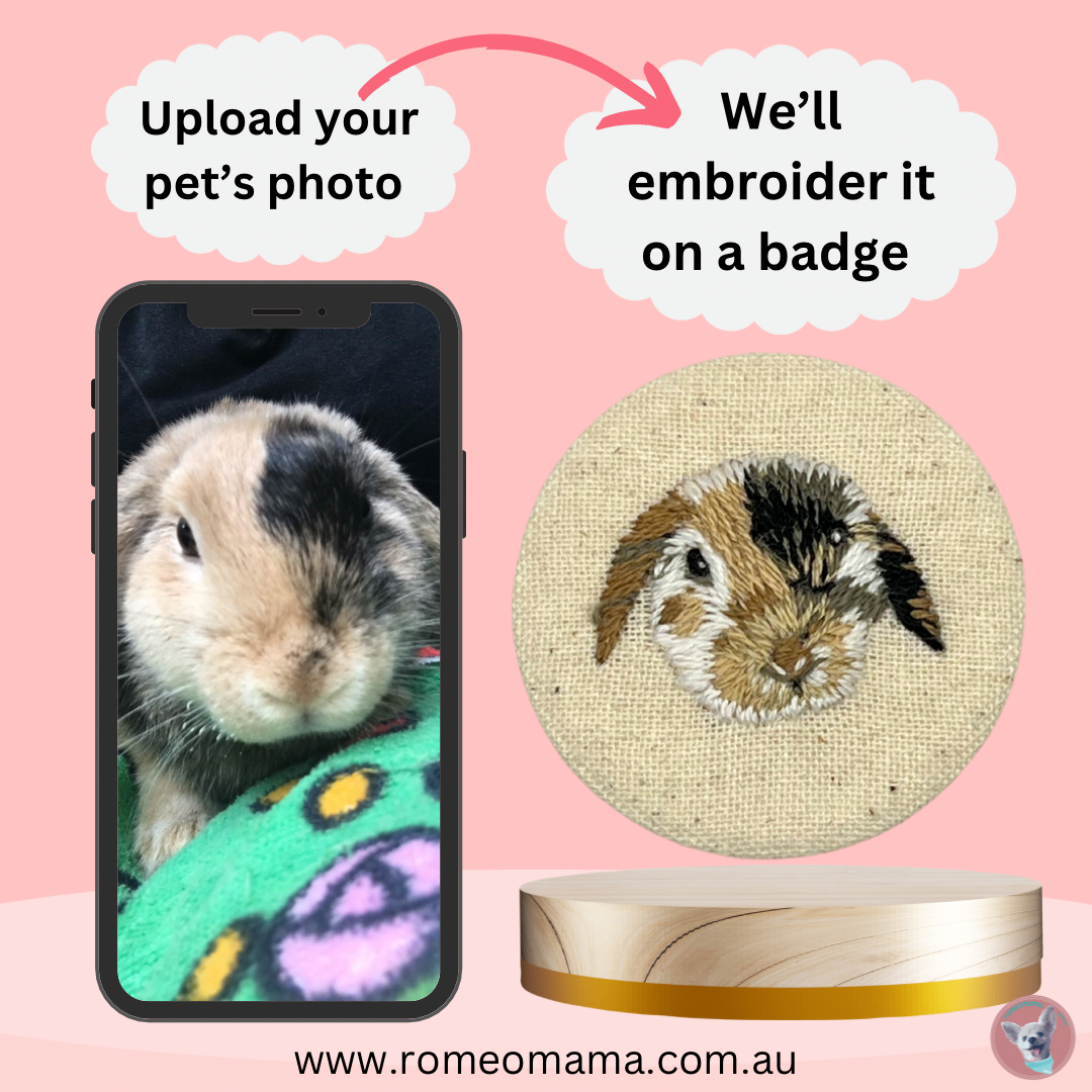 Custom Made Embroidered Pet Badge Pin Blissful Beige