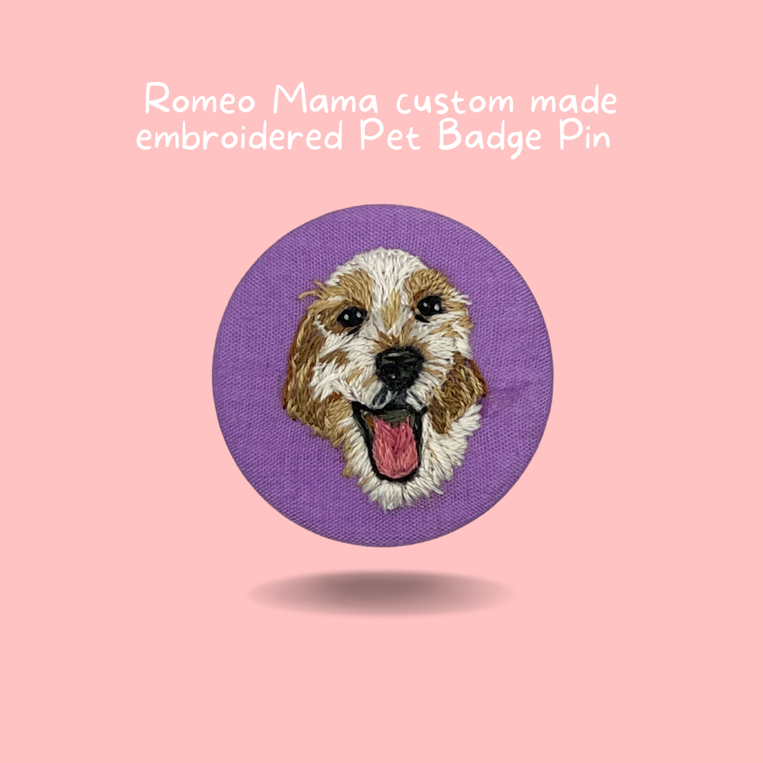 Custom Made Embroidered Pet Badge Pin Lavender Lilac