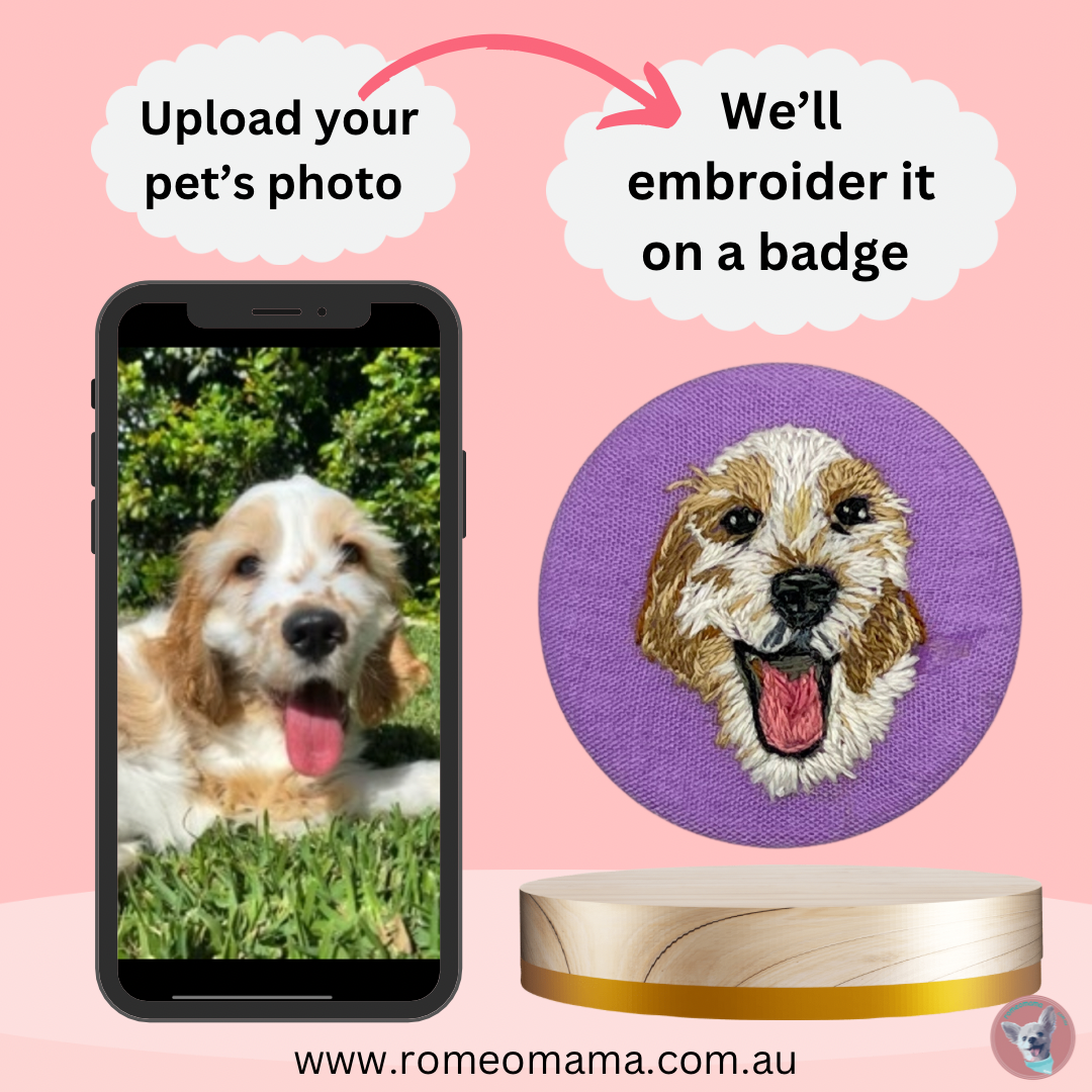 Custom Made Embroidered Pet Badge Pin Lavender Lilac