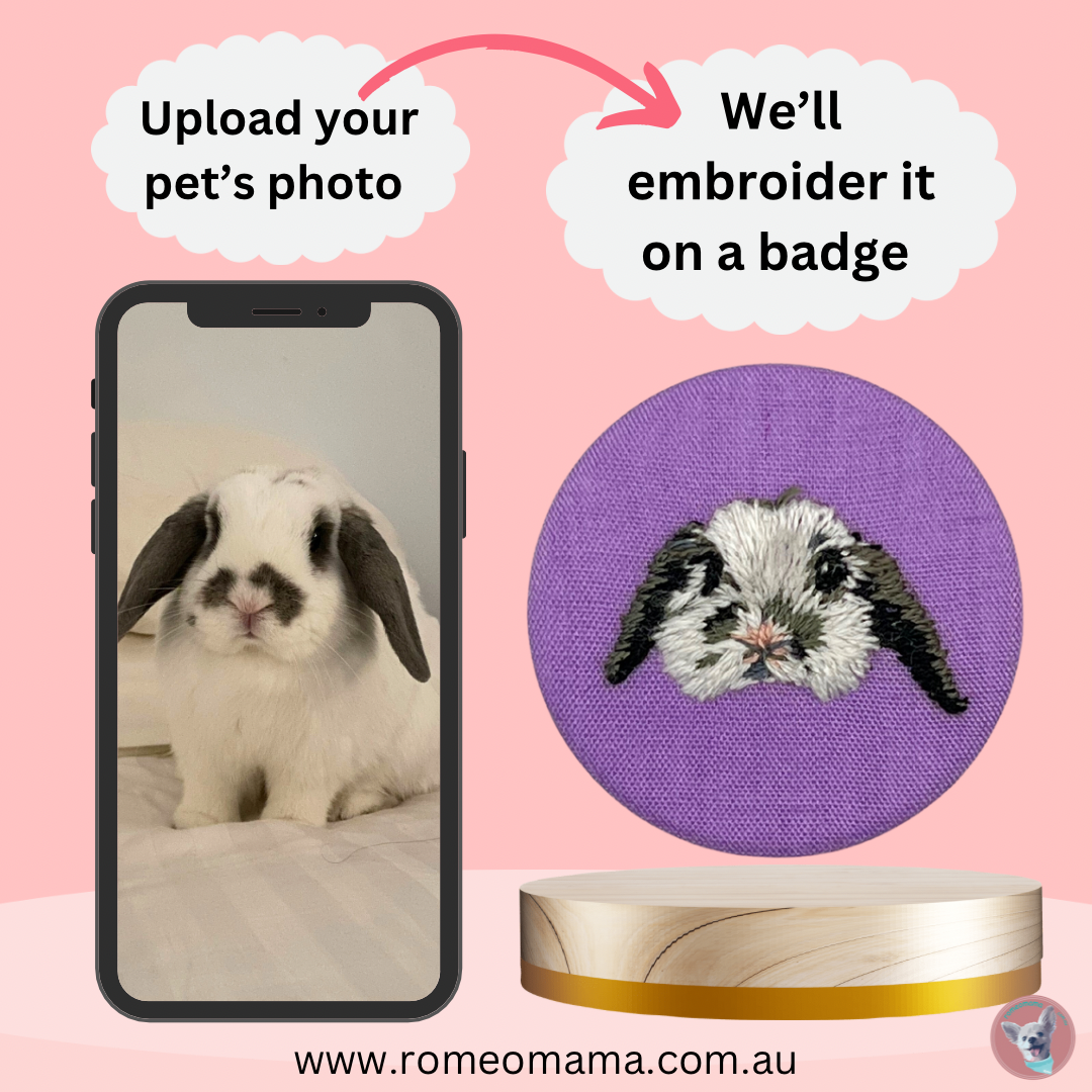 Custom Made Embroidered Pet Badge Pin Lavender Lilac
