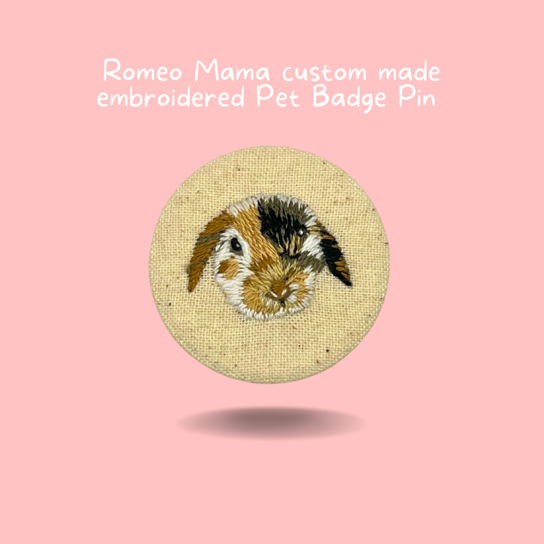 Custom Made Embroidered Pet Badge Pin Blissful Beige