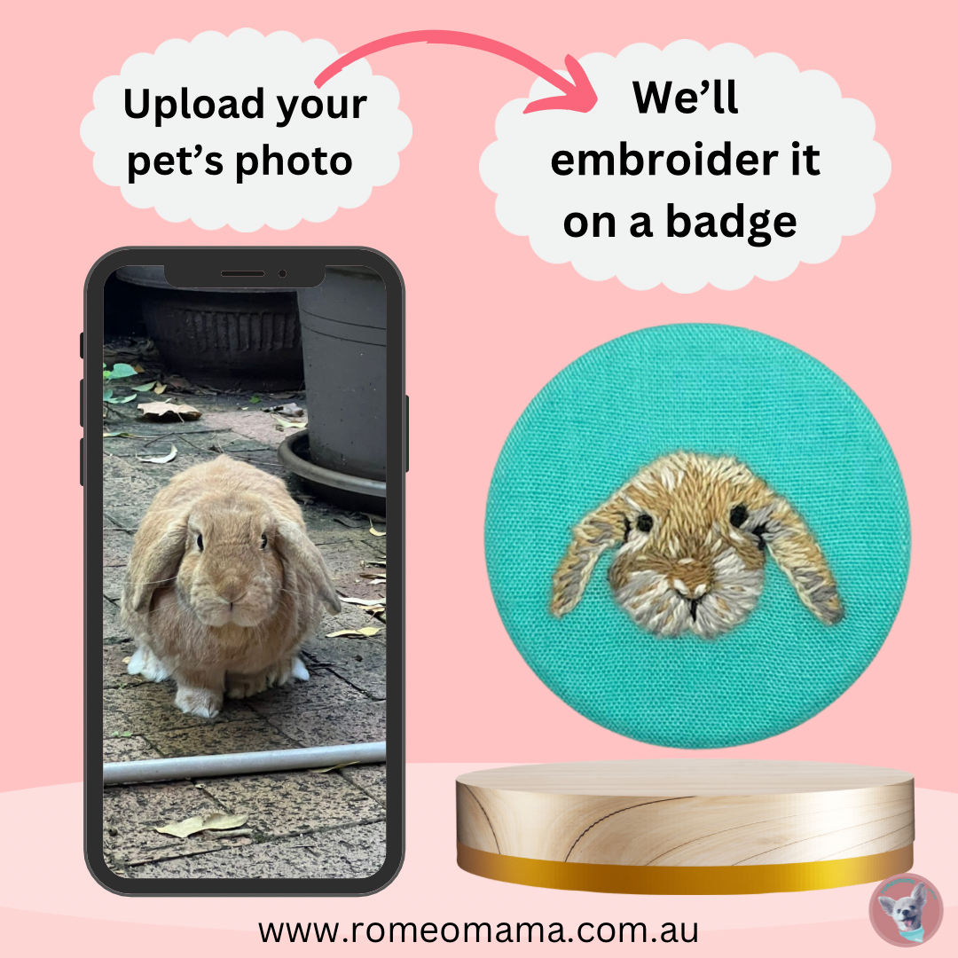 Custom Made Embroidered Pet Badge Pin Timeless Teal