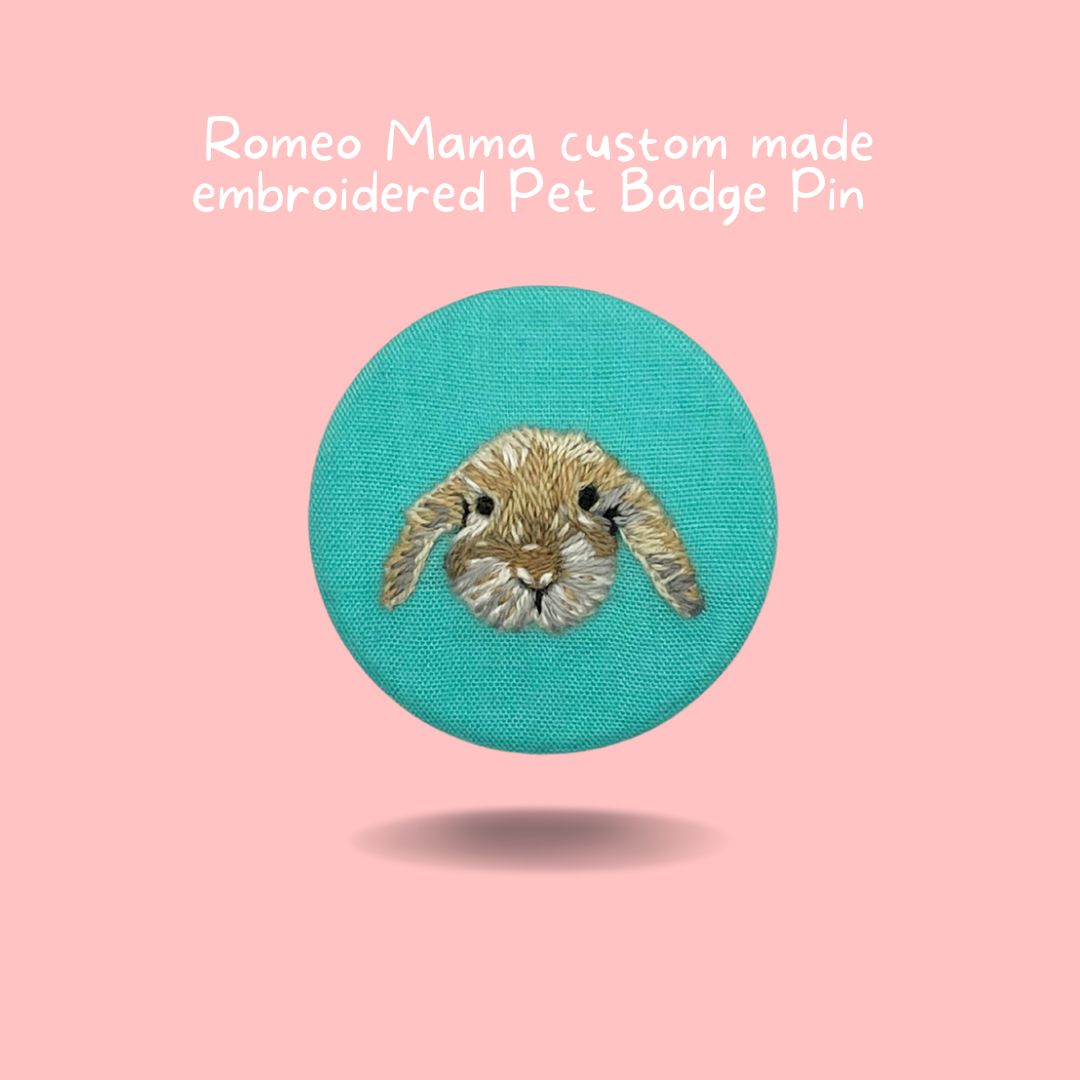 Custom Made Embroidered Pet Badge Pin Timeless Teal