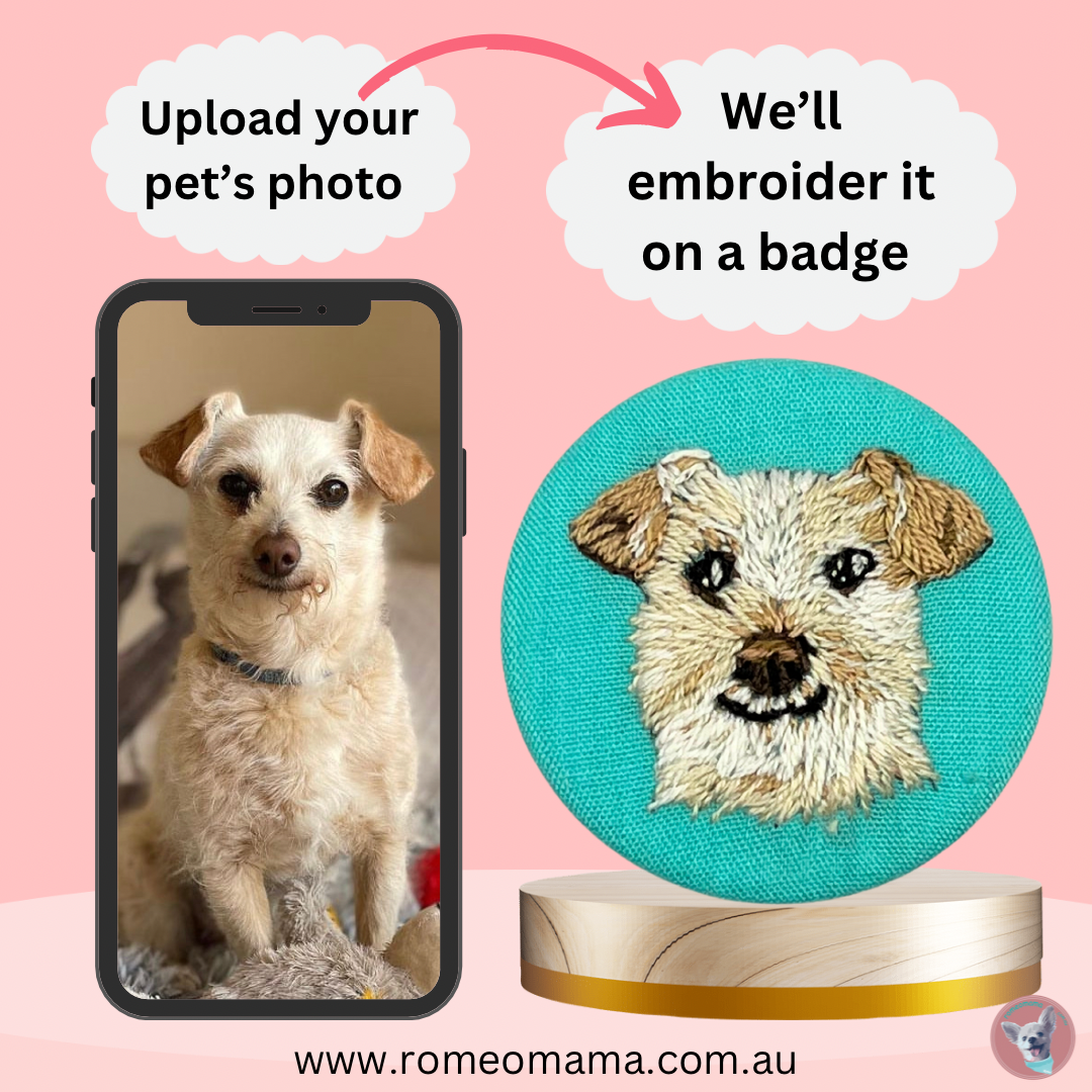 Custom Made Embroidered Pet Badge Pin Timeless Teal
