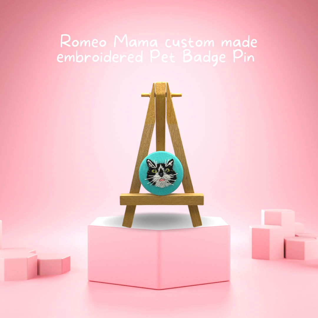 Custom Made Embroidered Pet Badge Pin Timeless Teal