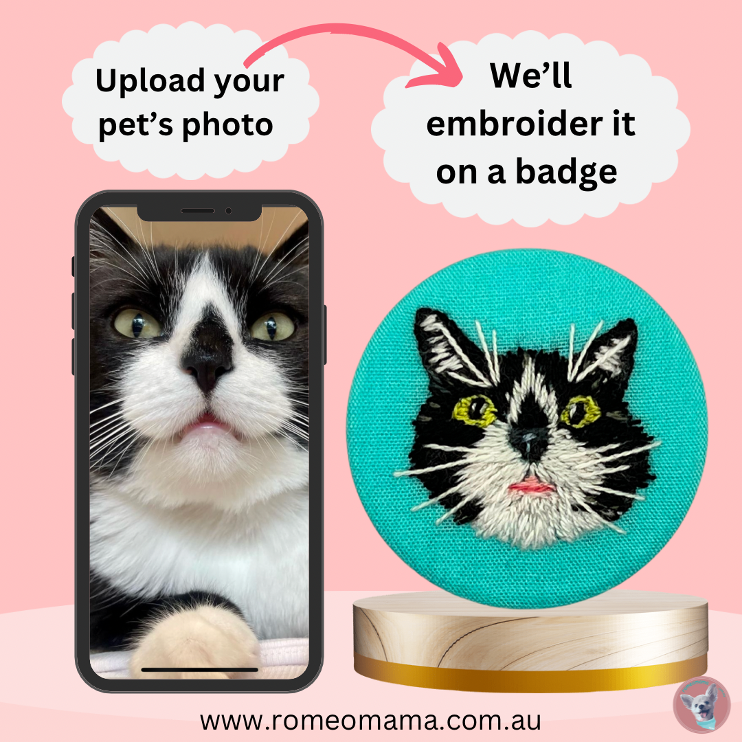 Custom Made Embroidered Pet Badge Pin Timeless Teal