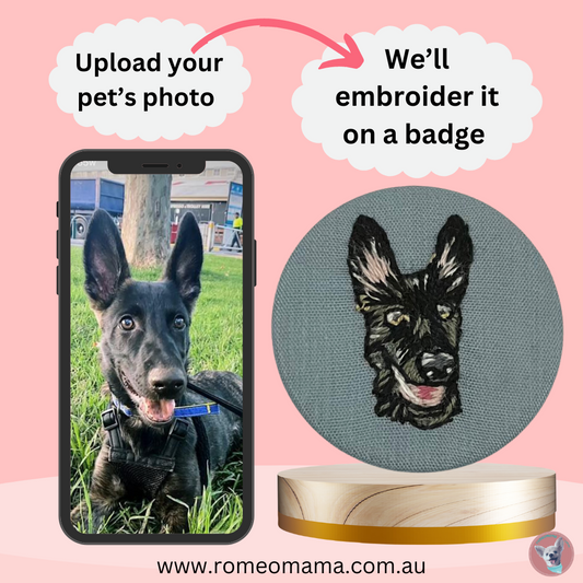 Custom Made Embroidered Pet Badge Pin Graceful Grey
