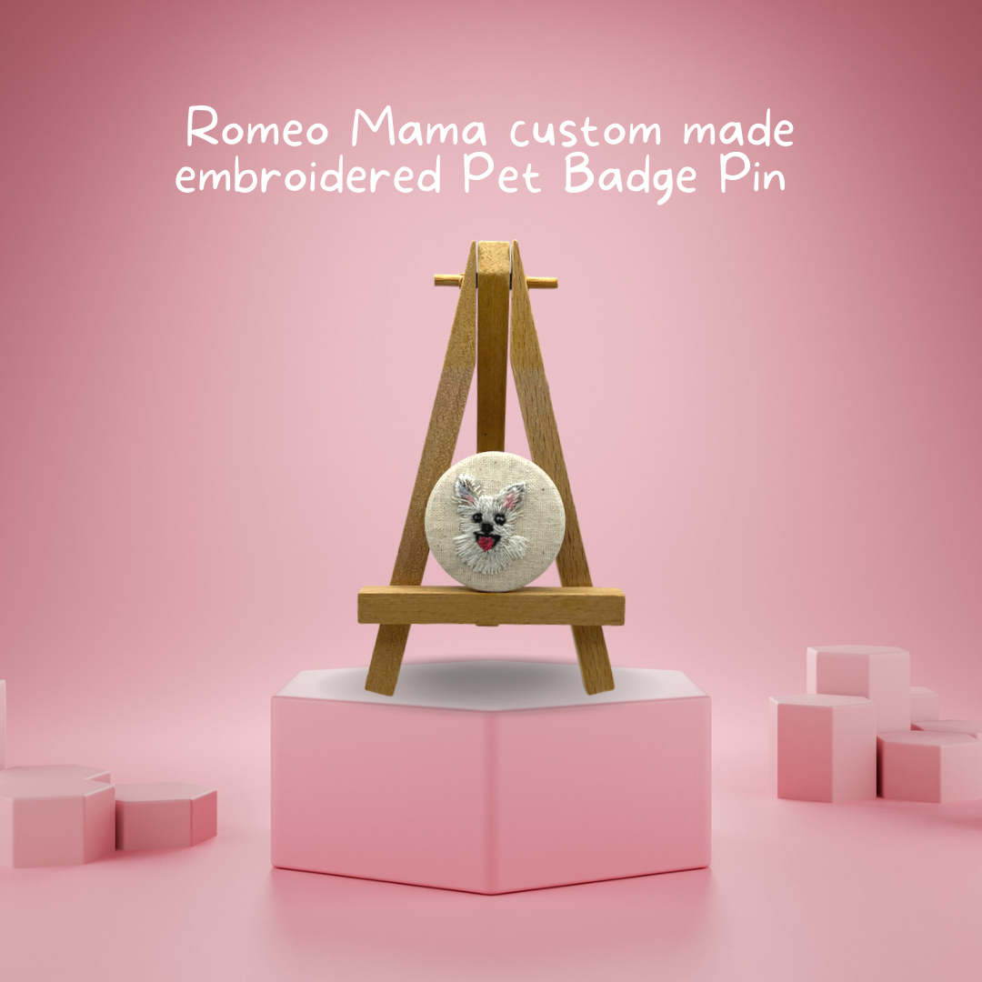 Custom Made Embroidered Pet Badge Pin Blissful Beige