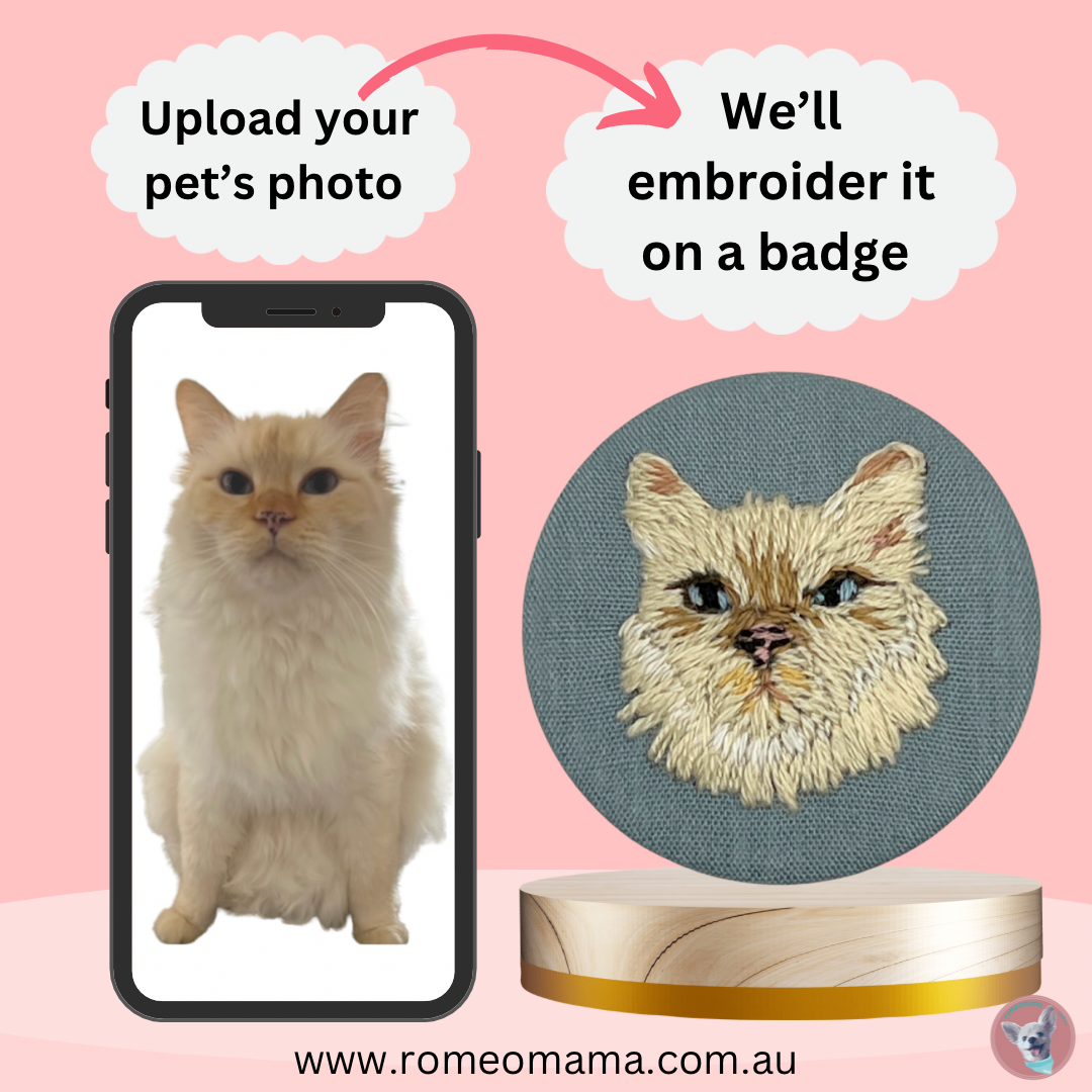 Custom Made Embroidered Pet Badge Pin Graceful Grey