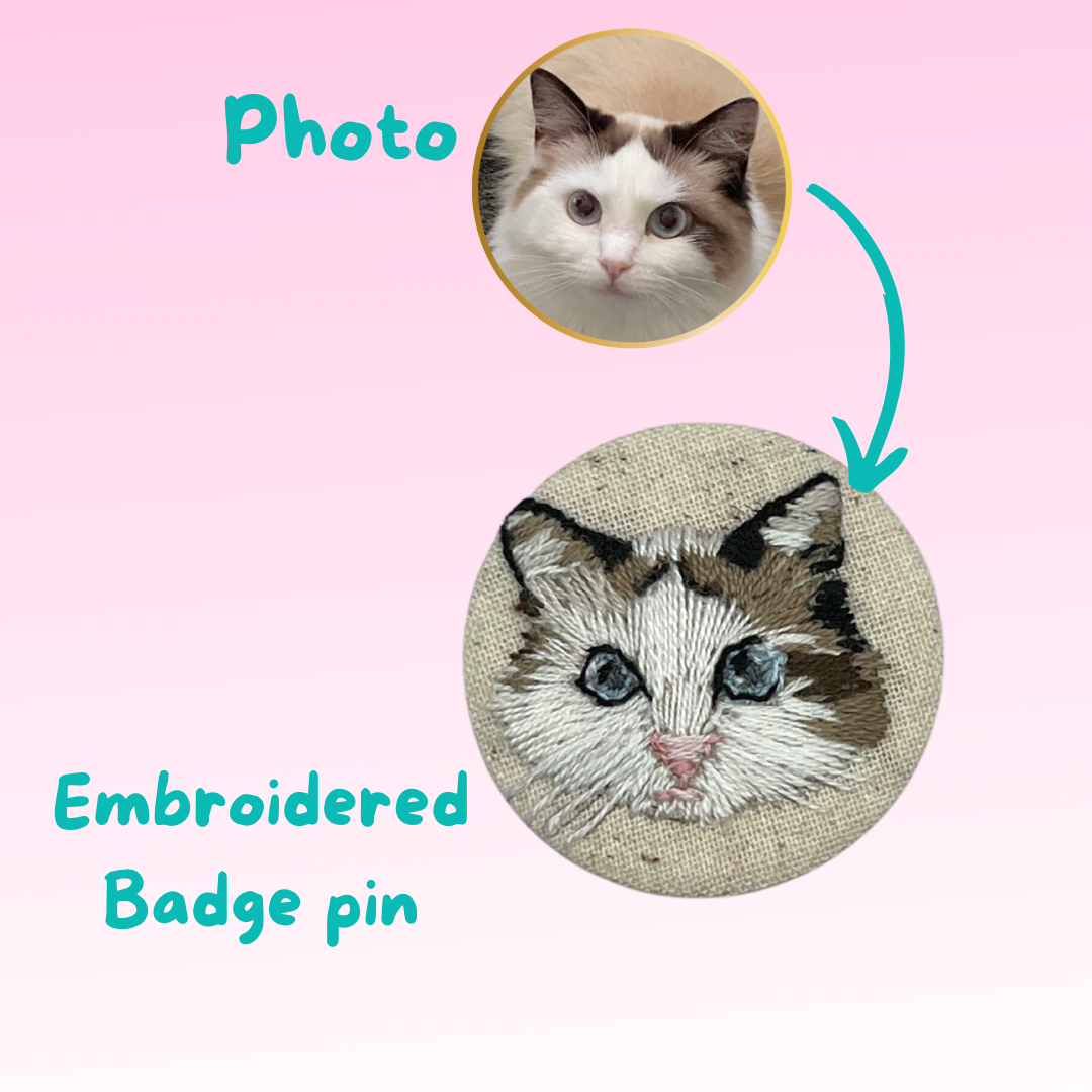 Custom Made Embroidered Pet Badge Pin Blissful Beige