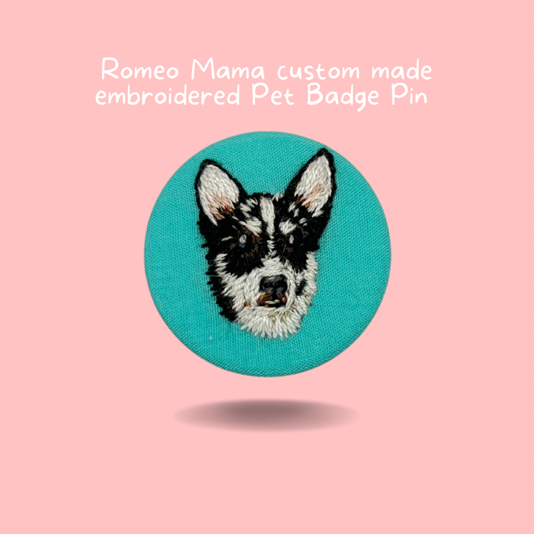 Custom Made Embroidered Pet Badge Pin Timeless Teal