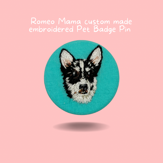 Custom Made Embroidered Pet Badge Pin Timeless Teal