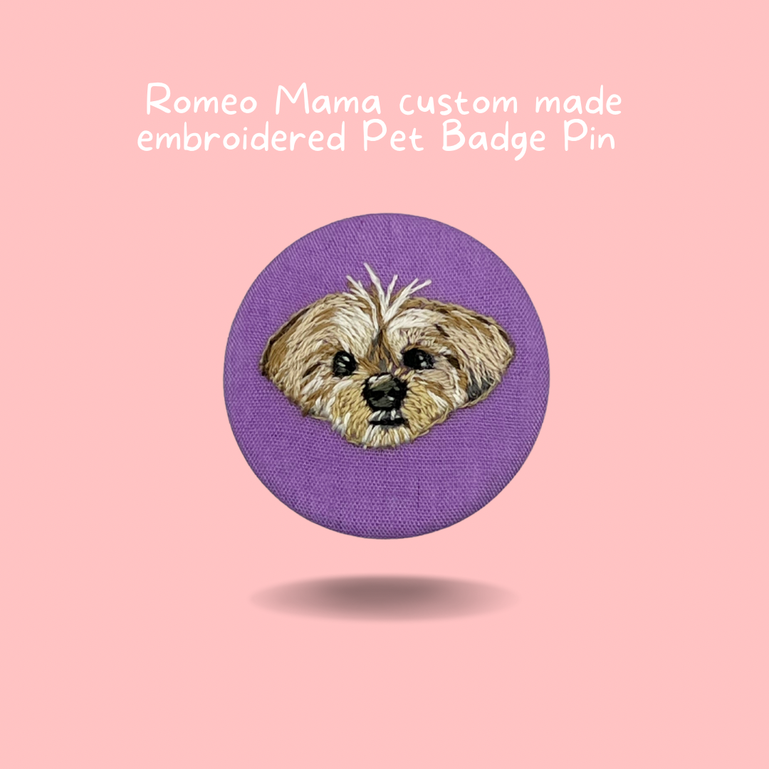 Custom Made Embroidered Pet Badge Pin Lavender Lilac