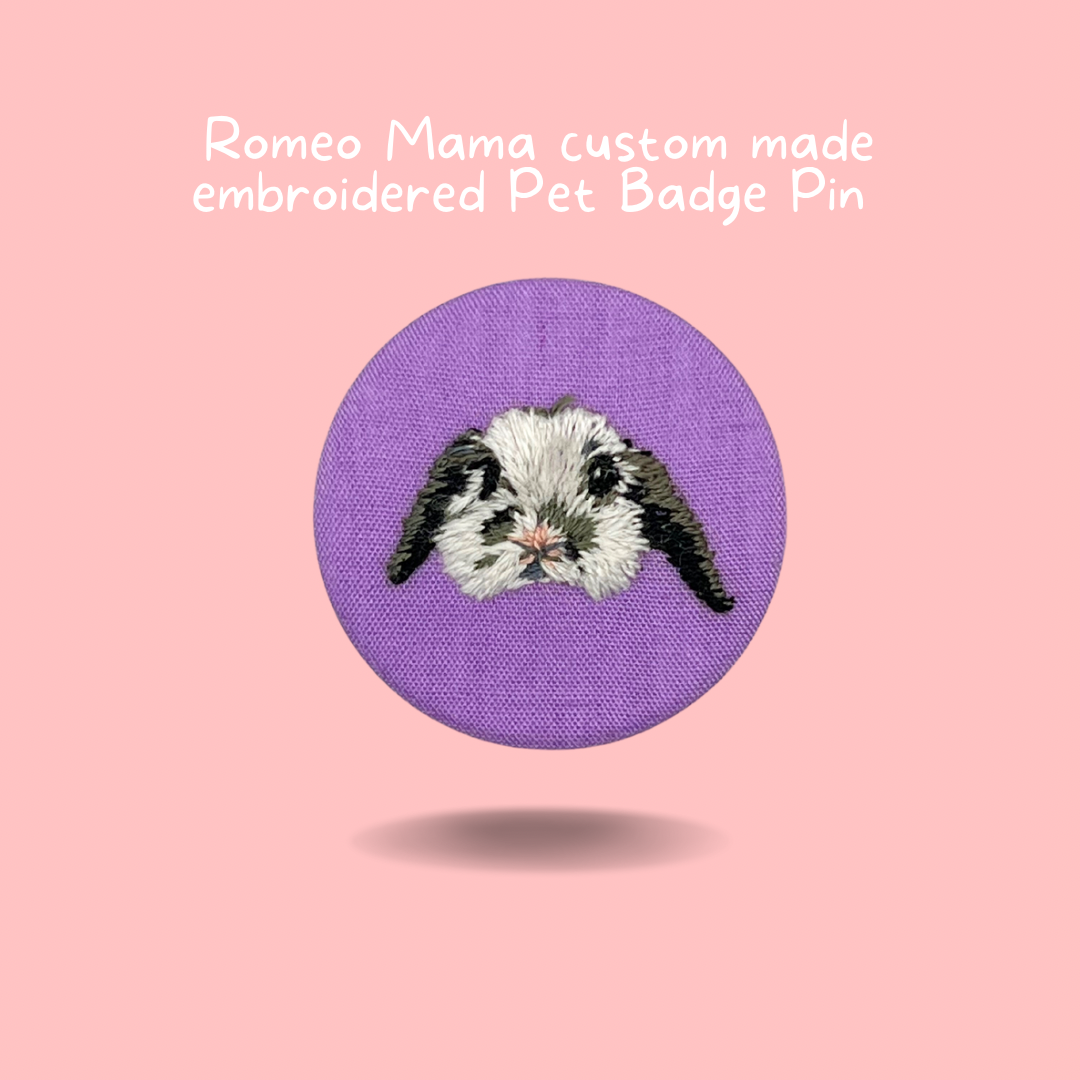 Custom Made Embroidered Pet Badge Pin Lavender Lilac