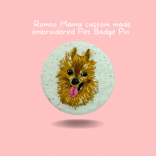 Custom Made Embroidered Pet Badge Pin Blissful Beige